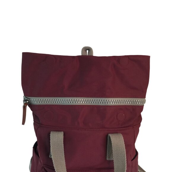 Roka London Bag Company Maroon Backpack Rucksack Gray Straps Medium Roll Top - Picture 9 of 16